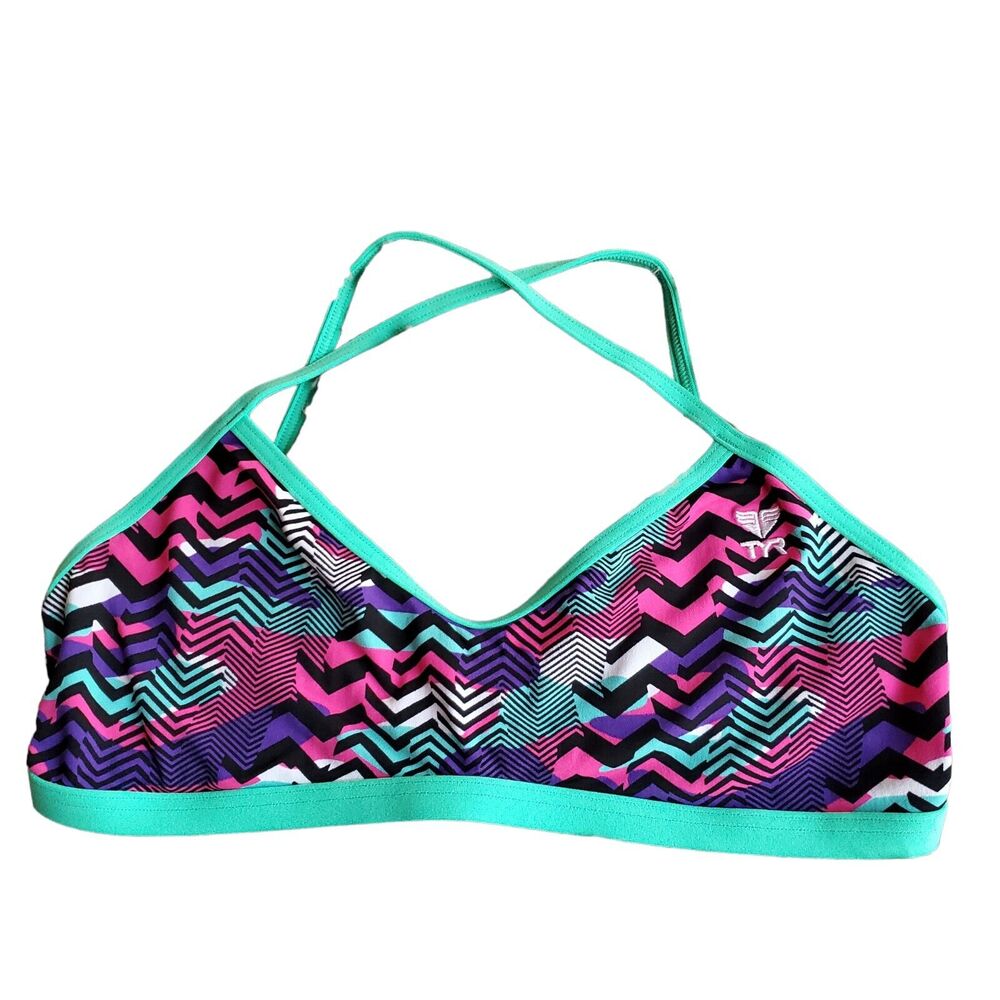TYR Women's Multi-Color Chevron Bikini Top with Turquoise Trim